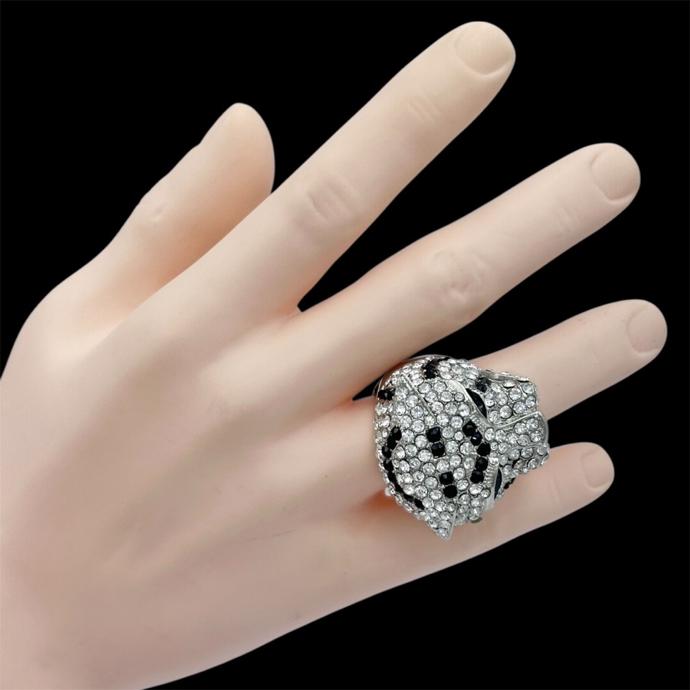 Large Tiger Face Rhinestone Cocktail Stretch Ring - Picture 2 of 7
